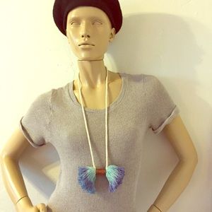 Handmade Fiber Art Necklace, Copper + Ocean